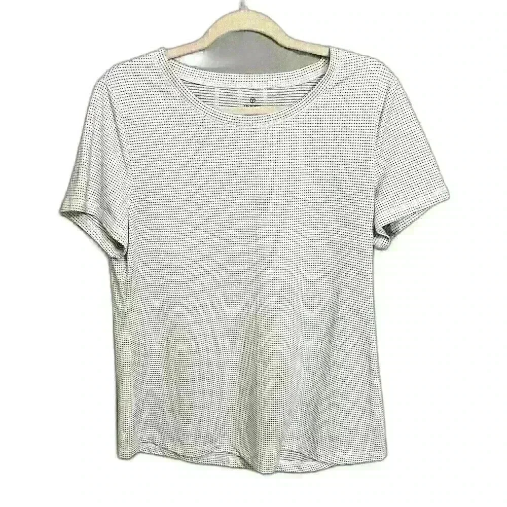 Talbots Womens Activewear Lg White w/Black Polka Squares Short Sleeve T-Shirt - Picture 1 of 13